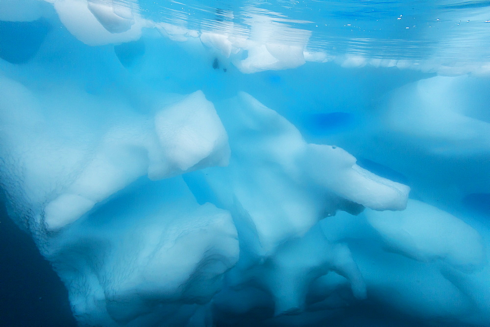 Underwater view of glacial ice in Orne Harbor, Antarctica, Polar Regions