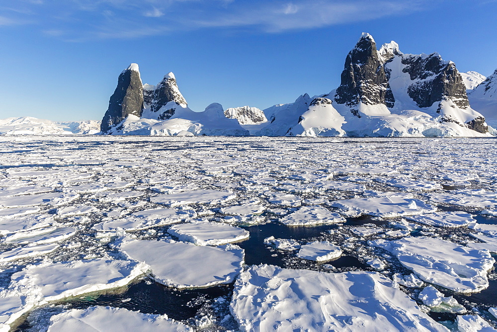 Transiting the Lemaire Channel in heavy first year sea ice, Antarctica, Polar Regions