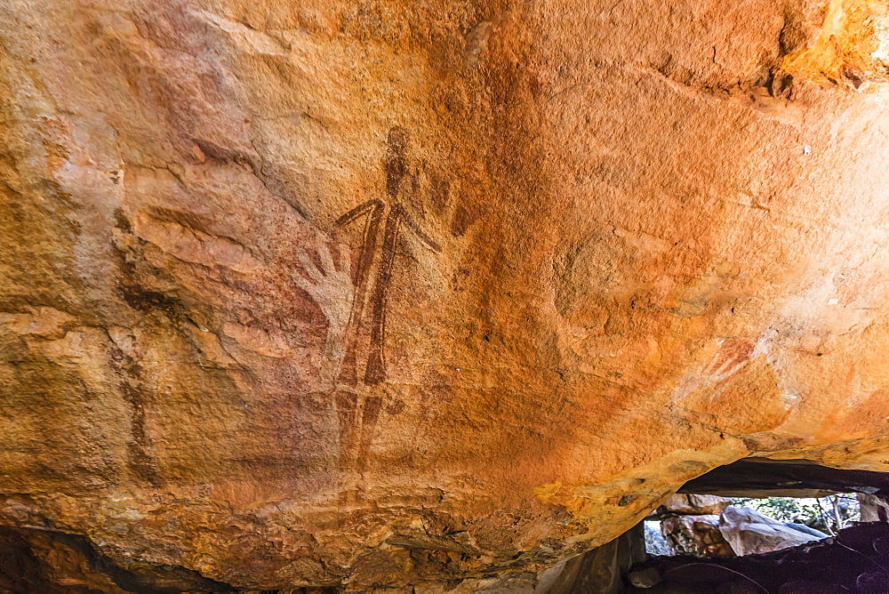 Rock art endemic to the Kimberley, called Gwion Gwion or Bradshaw Art, Vansittart Bay, Kimberley, Western Australia, Australia, Pacific