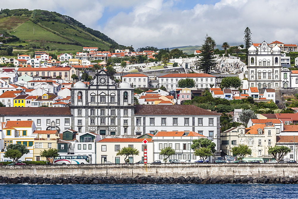 Waterfront view of the city of Horta, Faial Island, Azores, Portugal, Atlantic, Europe