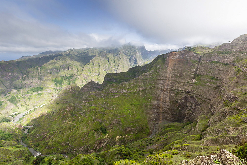 A view of the volcanic mountains surrounding Cova de Paul on Santo Antao Island, Cape Verde, Africa