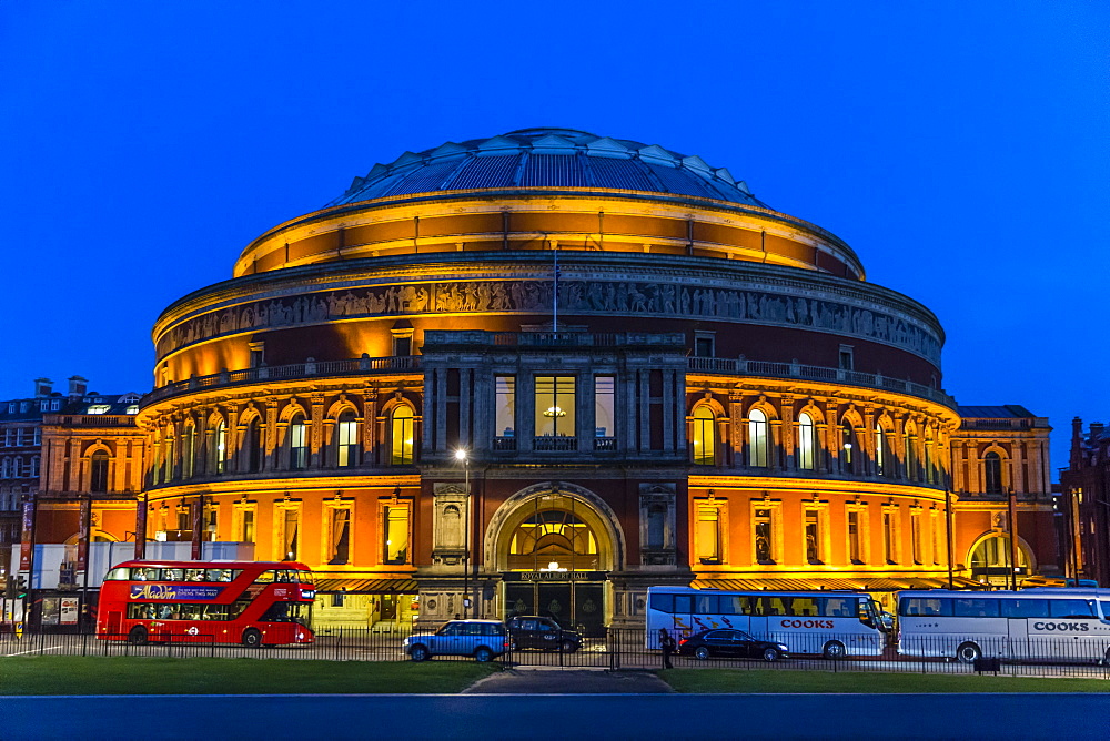 The Royal Albert Hall at night, London, England, United Kingdom, Europe