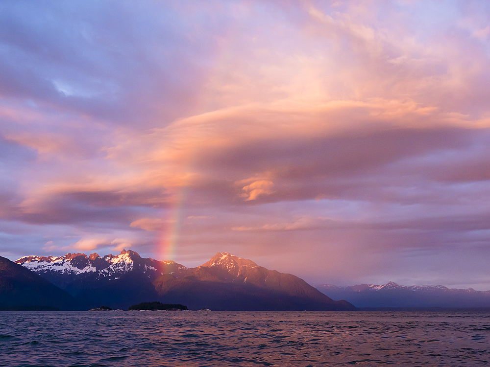 Rainbow over South Marble Island in Glacier Bay National Park and Preserve, Southeast Alaska, United States of America, North America