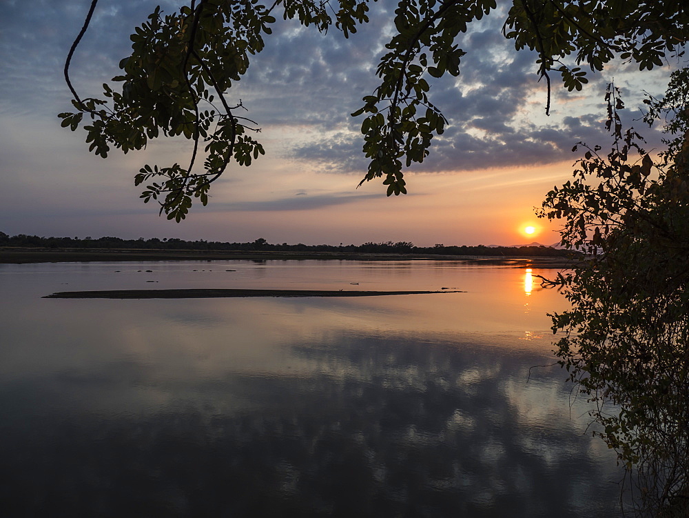 Sunset on the Luangwa River in South Luangwa National Park, Zambia, Africa