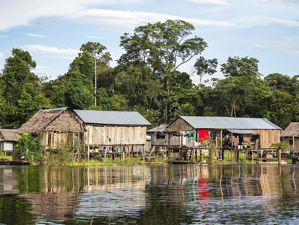 A small fishing community on Rio El Dorado, Amazon Basin, Loreto, Peru, South America