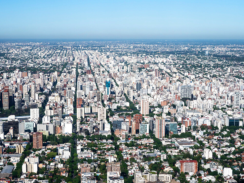 An aerial view of the capital city of Buenos Aires taken from a commercial flight, Buenos Aires, Argentina, South America