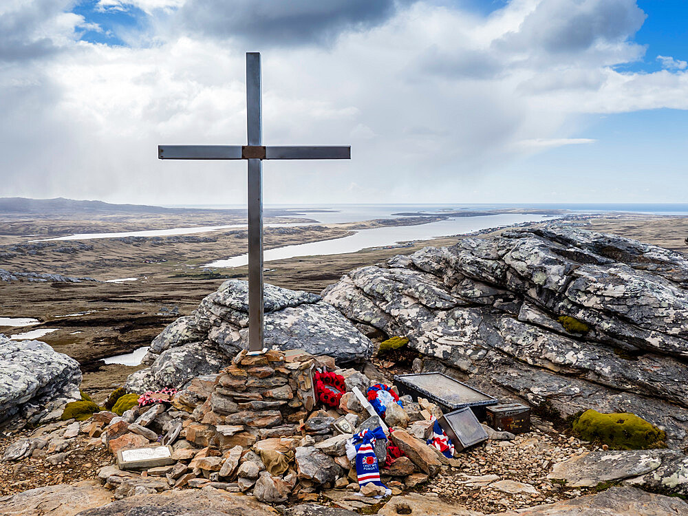 Scots Guards Memorial to the Battle of Tumbledown Mountain on 14 June 1982, Stanley, Falkland Islands, South America