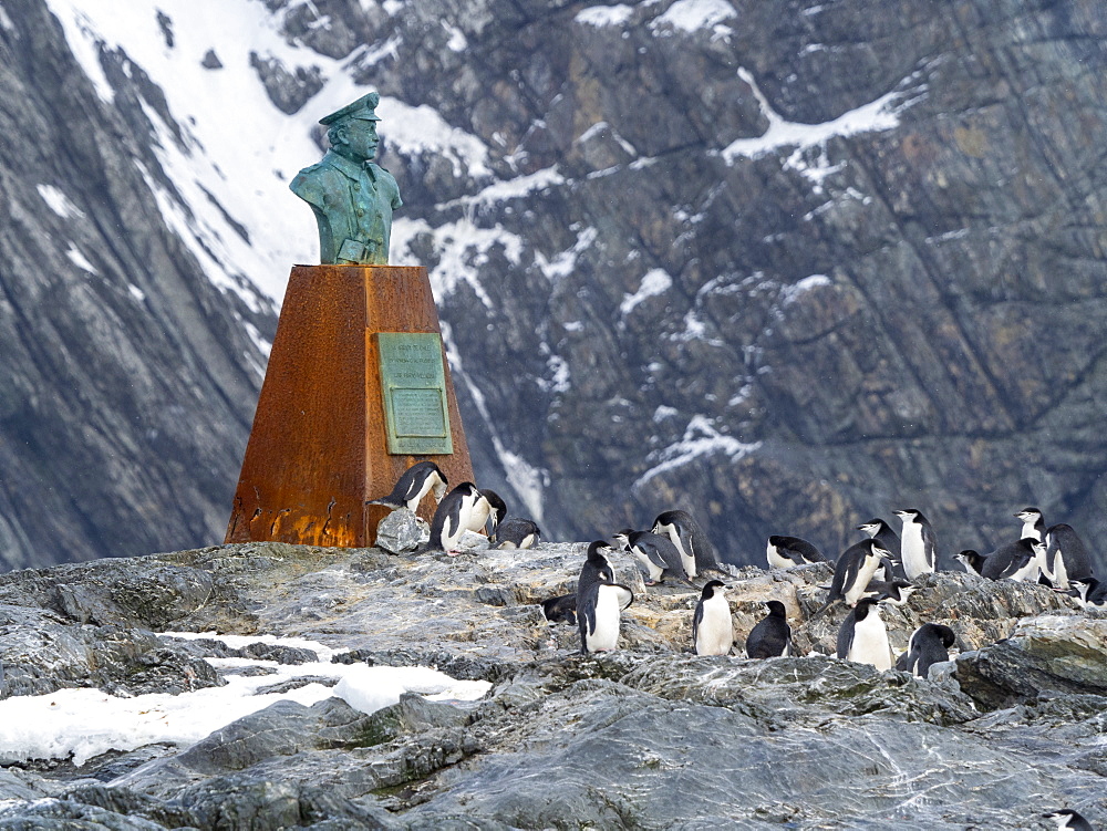 The statue of Piloto Pardo at Point Wild, Elephant Island, Antarctica, Polar Regions