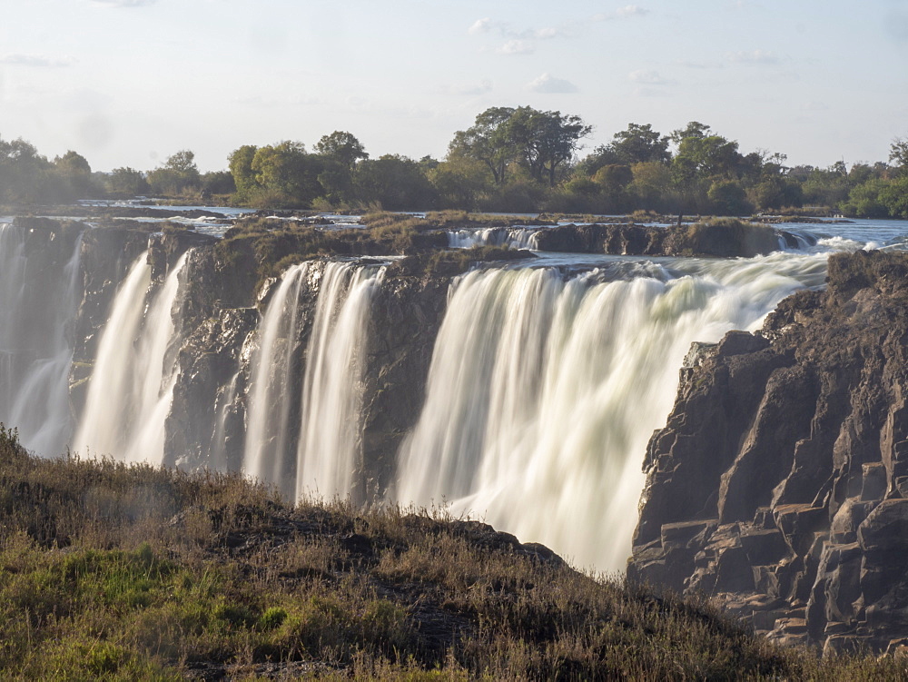 View of Victoria Falls on the Zambezi River, UNESCO World Heritage Site, straddling the border of Zambia and Zimbabwe, Africa