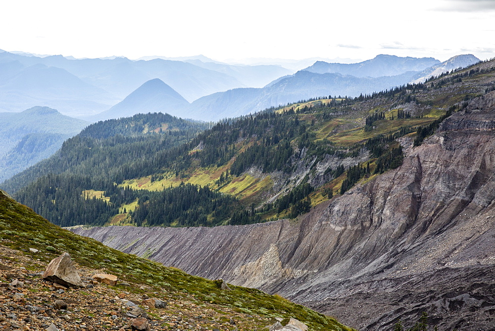 Views of the Nisqually Glacier retreat from the Skyline Trail, Mount Rainier National Park, Washington State, United States of America, North America