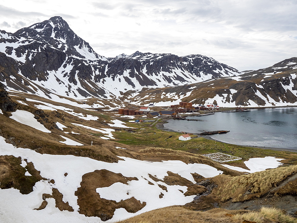 View of the abandoned Norwegian whaling station at Grytviken, in East Cumberland Bay, South Georgia, Polar Regions