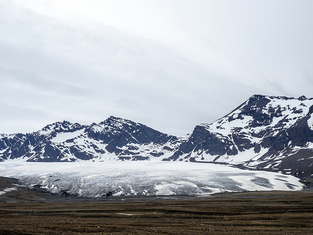 Glacier and meltwater lake in St. Andrews Bay, South Georgia, Polar Regions