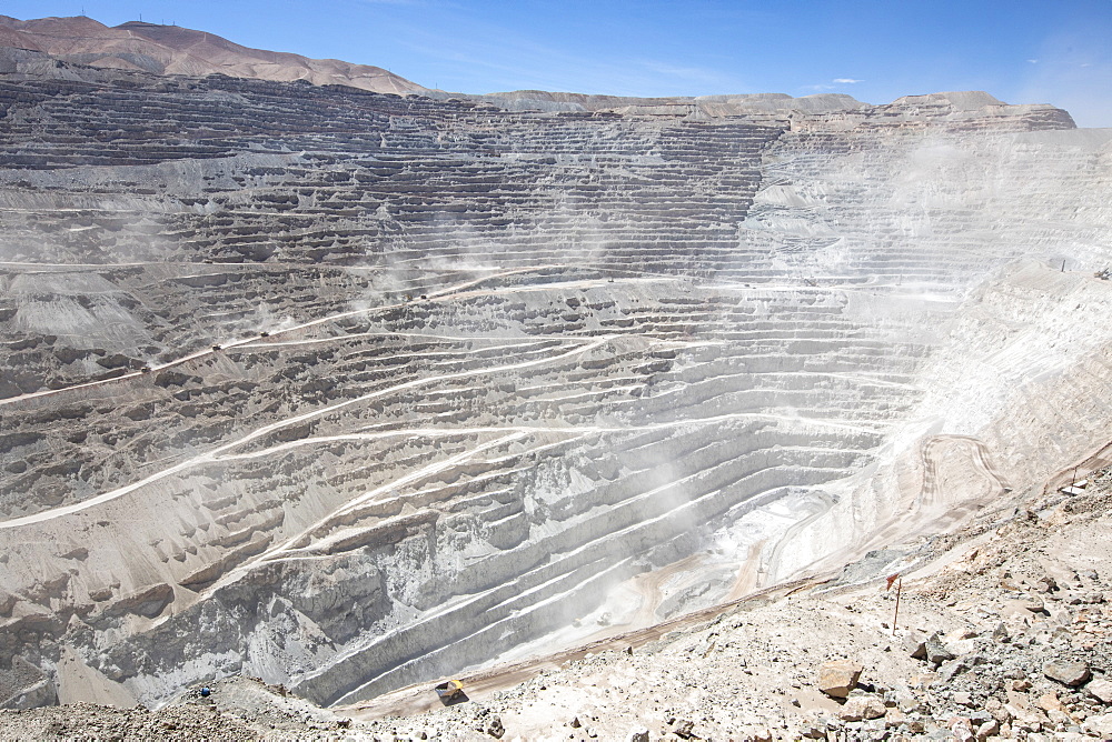 Huge machinery working the Chuquicamata open pit copper mine, the largest by volume in the world, Chile, South America