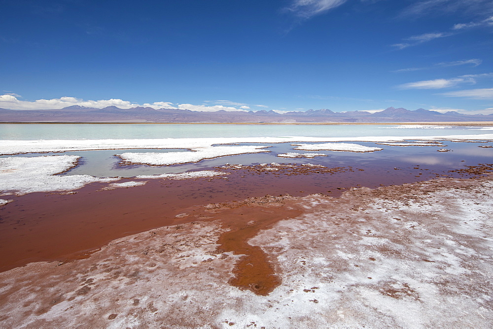 Laguna Tebenquicne, a salt water lagoon in the Salar de Atacama, Los Flamencos National Reserve, Chile, South America