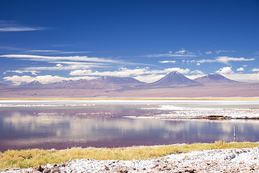 Laguna Tebenquicne, a salt water lagoon in the Salar de Atacama, Los Flamencos National Reserve, Chile, South America