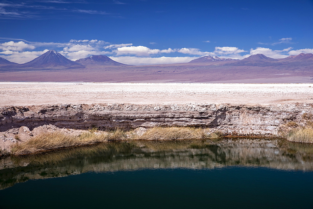 A small flooded sink hole in the Salar de Atacama, Los Flamencos National Reserve, Chile, South America