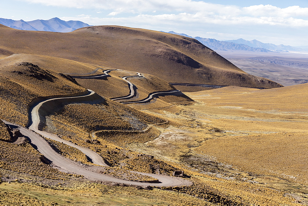 Route 40, a steep road leading to Piedra del Molino Pass, Los Cardones National Park, Salta Province, Argentina, South America