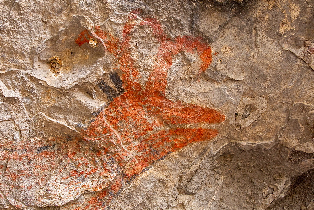 Rock art pictographs of the Cochimi people, Cueva del Raton, UNESCO World Heritage Site, Sierra de San Francisco, Baja California Sur, Mexico, North America