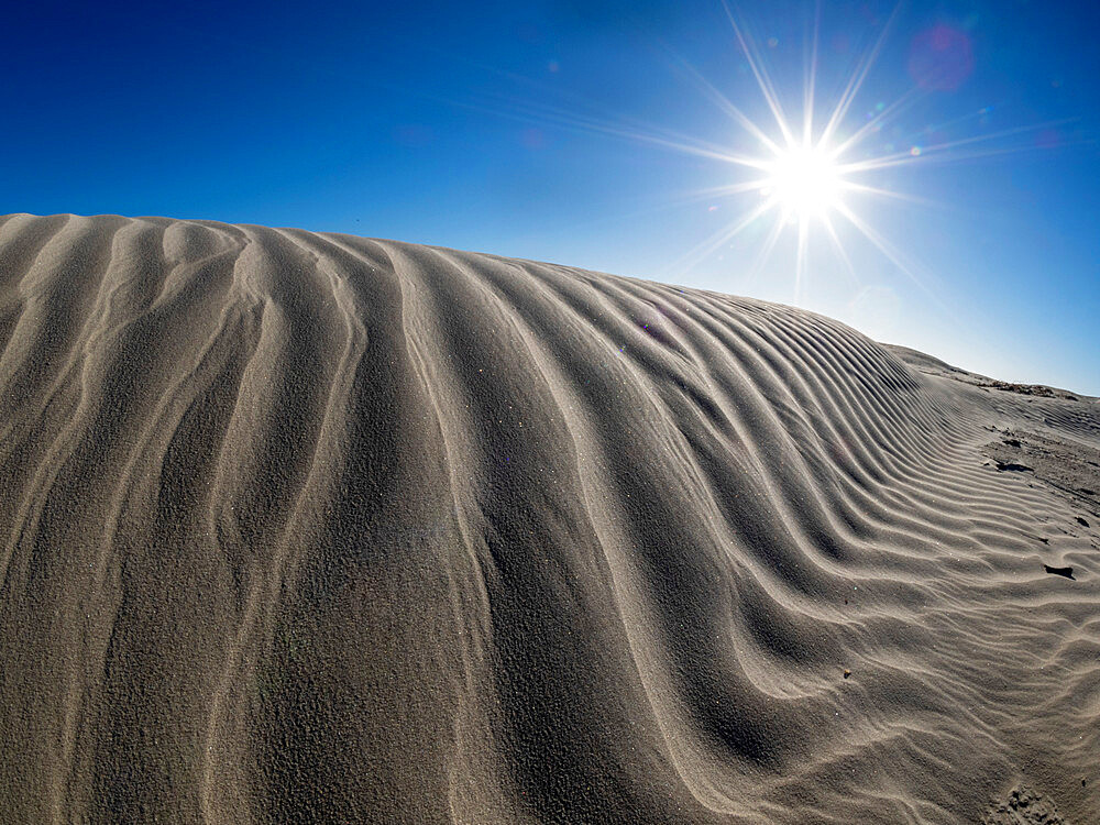 Wind swept barkhan sand dunes on the barrier island of Isla Magdalena, Baja California Sur, Mexico, North America