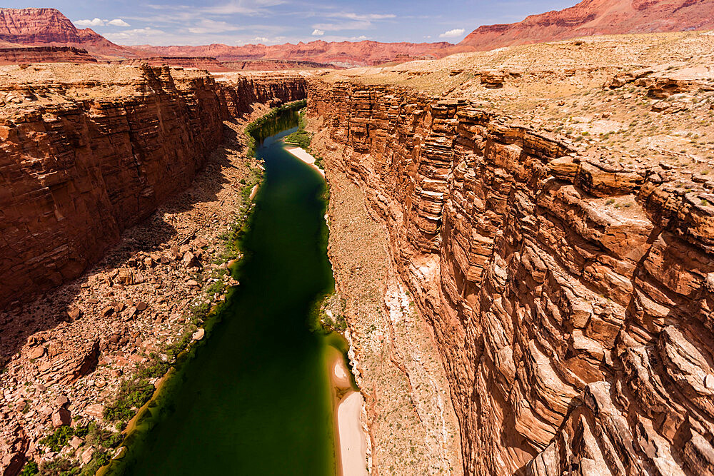 View of the Colorado River from the Glen Canyon Dam Bridge on Highway 89, Arizona, United States of America, North America