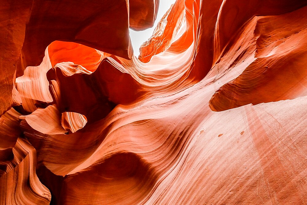 Water eroded Navajo Sandstone forms a slot canyon in Upper Antelope Canyon, Navajo Land, Arizona, United States of America, North America