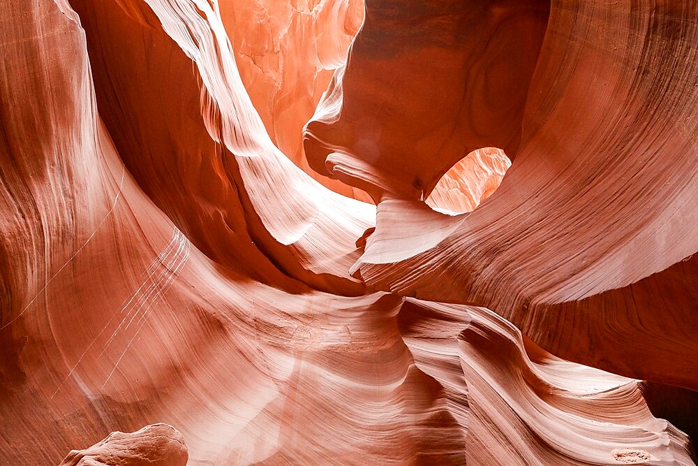 Water eroded Navajo Sandstone forms a slot canyon in Upper Antelope Canyon, Navajo Land, Arizona, United States of America, North America