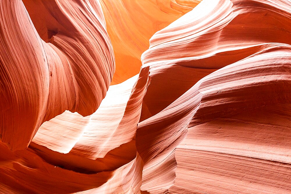 Water eroded Navajo Sandstone forms a slot canyon in Upper Antelope Canyon, Navajo Land, Arizona, United States of America, North America