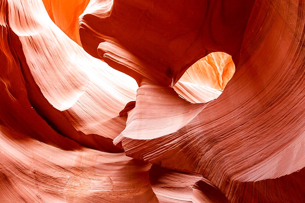 Water eroded Navajo Sandstone forms a slot canyon in Upper Antelope Canyon, Navajo Land, Arizona, United States of America, North America