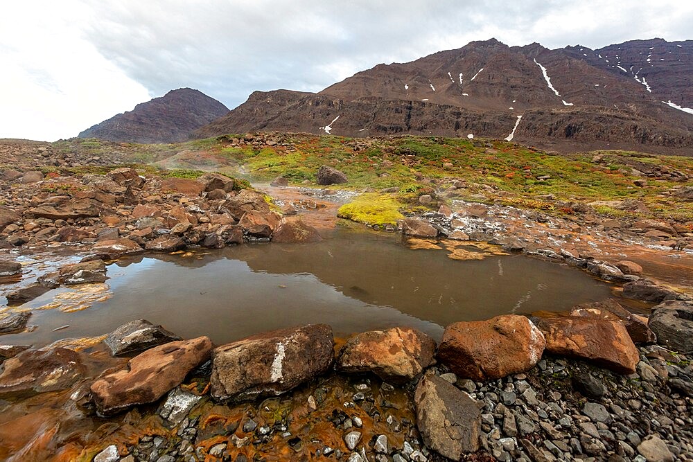 The hot springs at Romer Fjord, Scoresbysund, eastern Greenland, Polar Regions