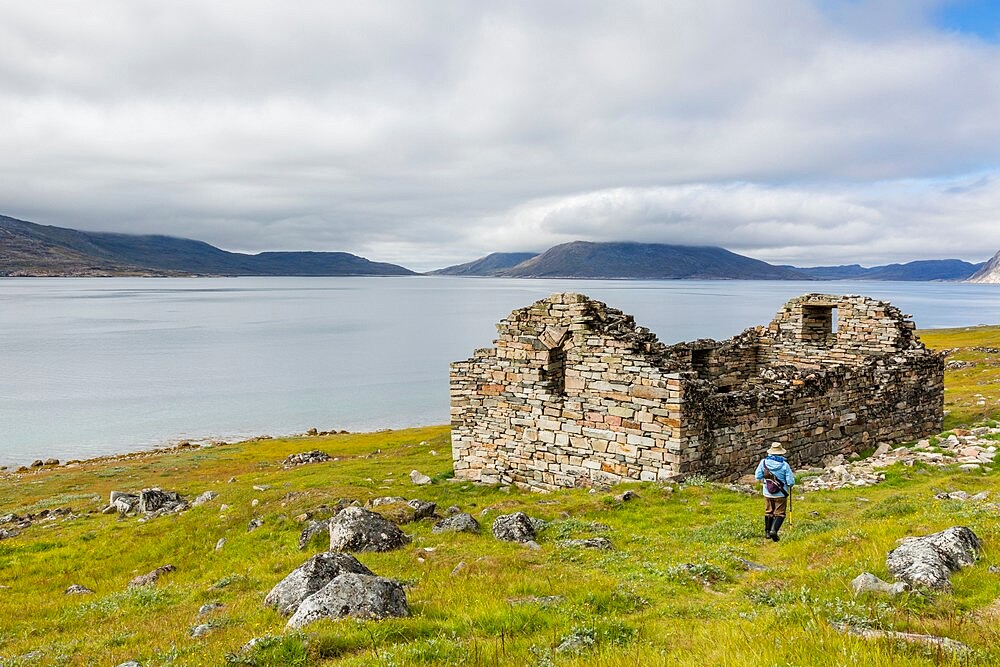 Church at Greenland's largest, best-preserved Norse farmstead ruins at Hvalsey, Qaqortukulooq, Greenland, Polar Regions