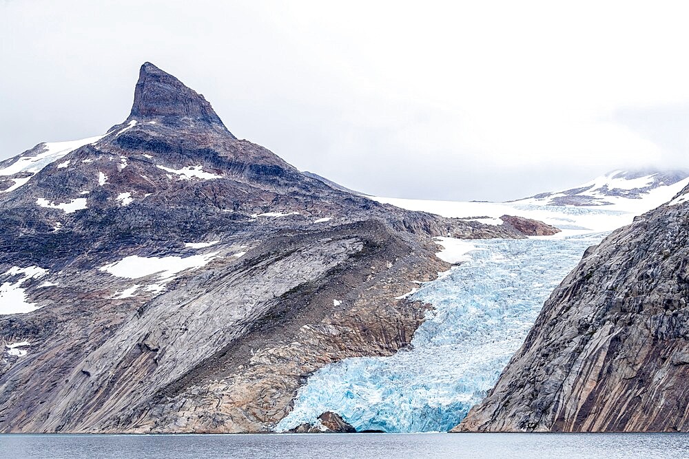 The tidewater Igdlorssuit Glacier reaching down to the sea, Prins Christian Sund, Greenland, Polar Regions