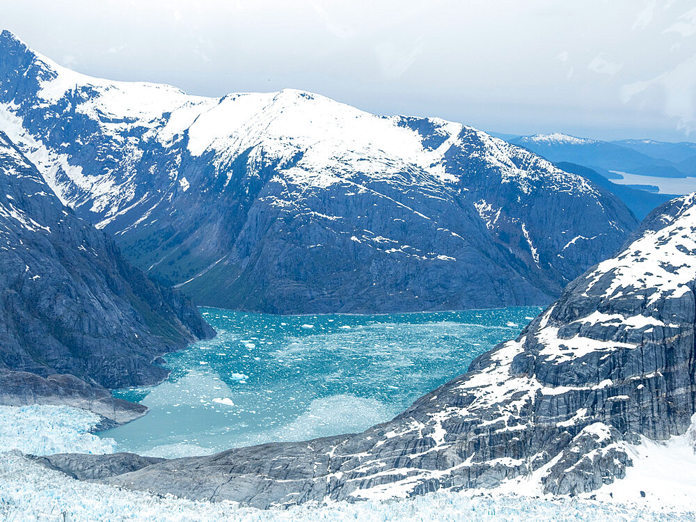 Aerial view of the Leconte Glacier, flowing from the Stikine Ice Field near Petersburg, Southeast Alaska, United States of America, North America