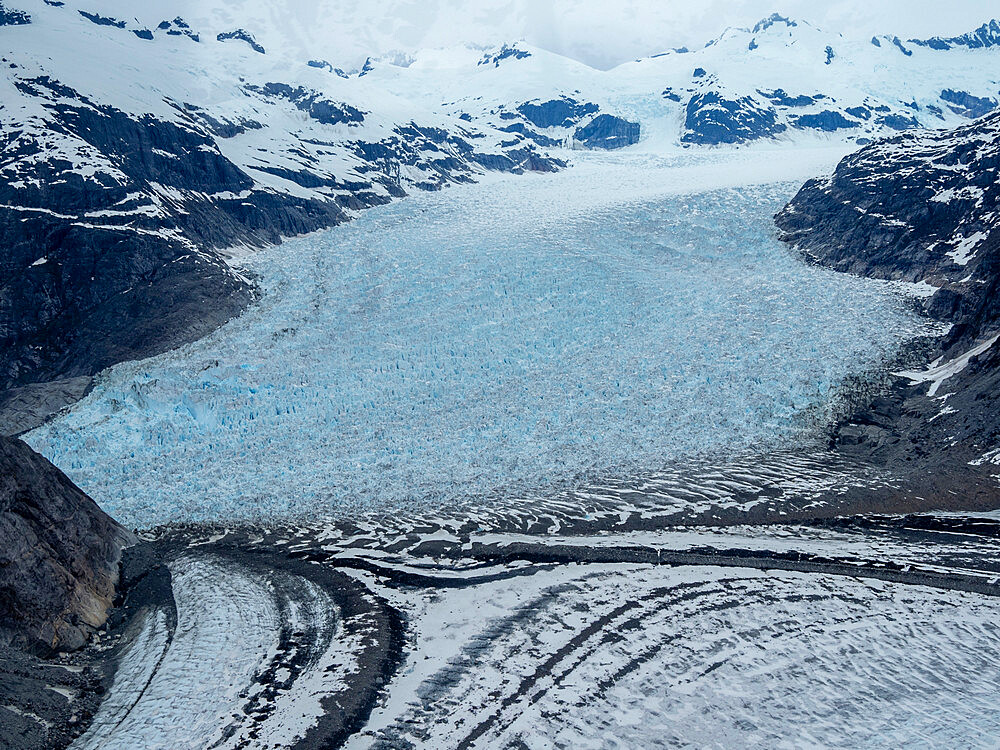 Aerial view of the Leconte Glacier, flowing from the Stikine Ice Field near Petersburg, Southeast Alaska, United States of America, North America