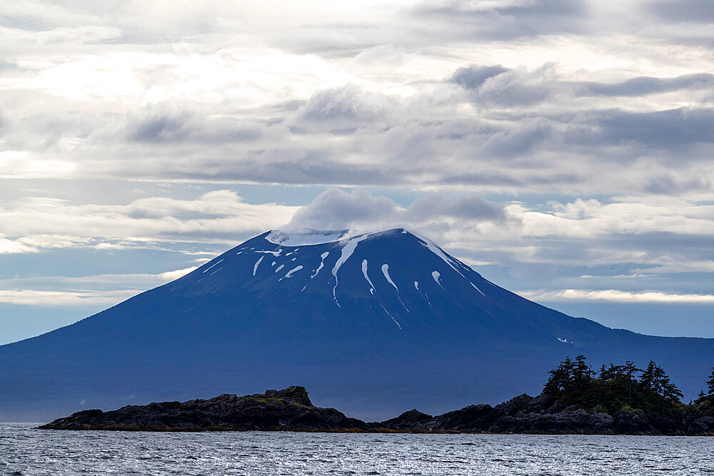 The dormant volcano Mount Edgecomb just outside the city of Sitka, Sitka Sound, Southeast Alaska, United States of America, North America