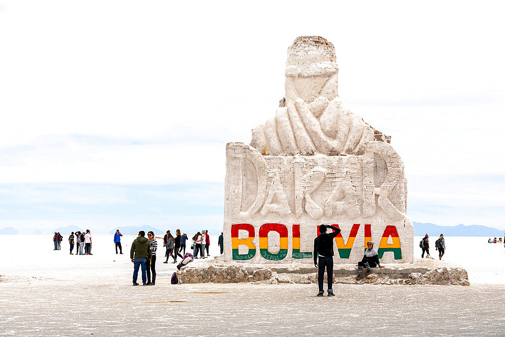 Welcoming statue on display on the salt flats, Salar de Uyuni, Daniel Campos Province, Bolivia, South America