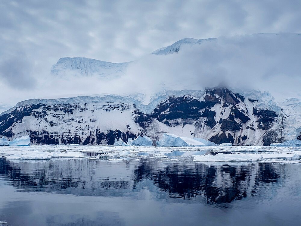 View of the glacier covered volcano called Peter I Island in the Bellingshausen Sea, Antarctica, Polar Regions