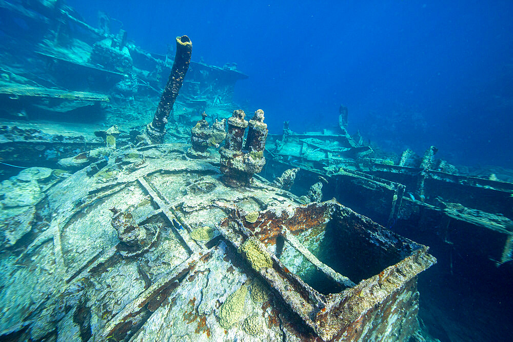 Remains of the Kinsei Maru shipwreck on the northeast side of the Silver Bank, Dominican Republic, Greater Antilles, Caribbean, Central America