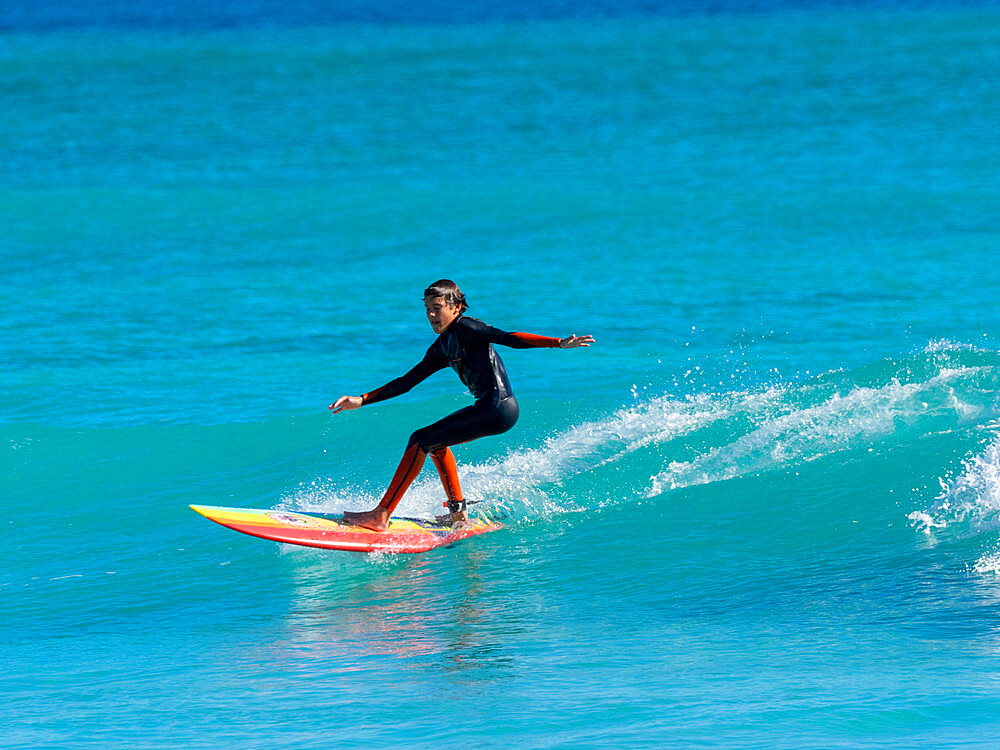 Surfer riding a wave at Ningaloo Reef, Western Australia, Australia, Pacific