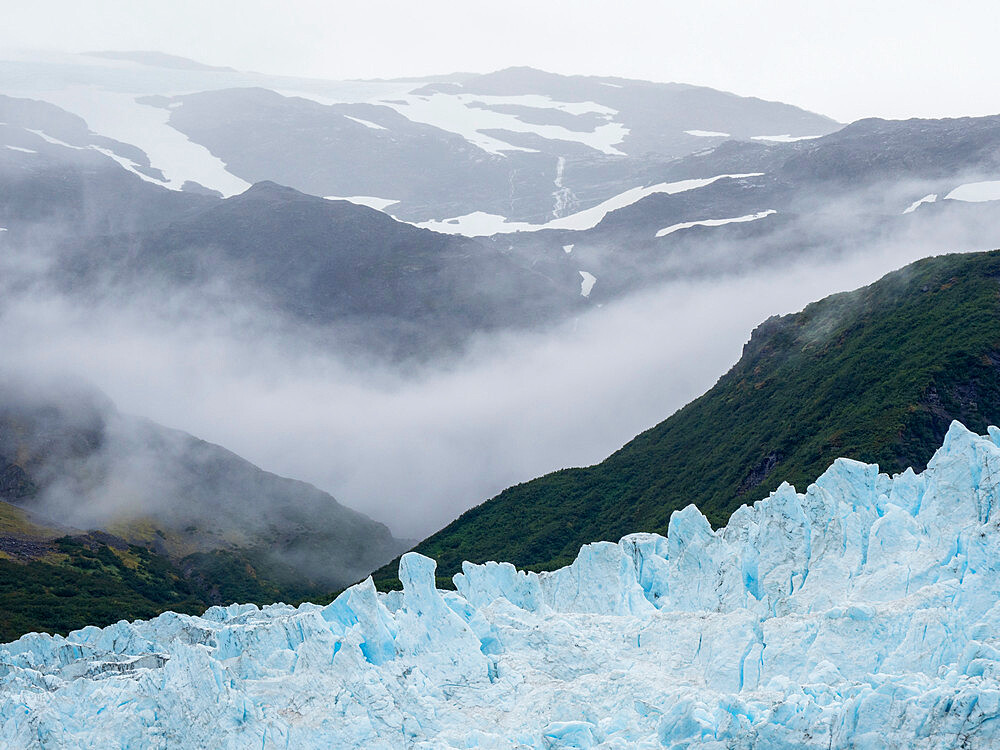 A view of the Aialik Glacier, coming off the Harding Ice Field, Kenai Fjords National Park, Alaska, United States of America, North America