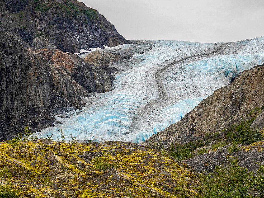 A view of the Exit Glacier, coming off the Harding Ice Field, Kenai Fjords National Park, Alaska, United States of America, North America