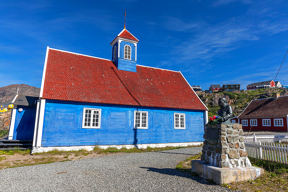 Exterior view of the Bethel Church, built in 1775, in the Town centre in the city of Sisimiut, Greenland, Denmark, Polar Regions