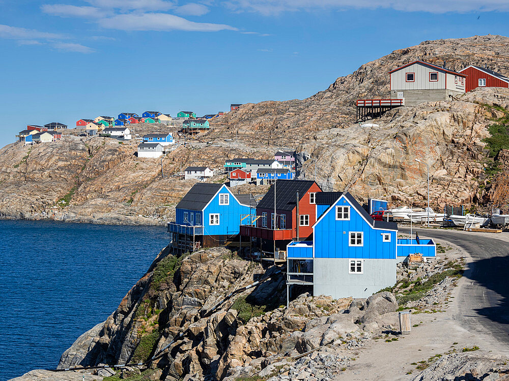 Colorfully painted houses in the small town of Uummannaq on Uummannaq Island, Greenland, Denmark, Polar Regions