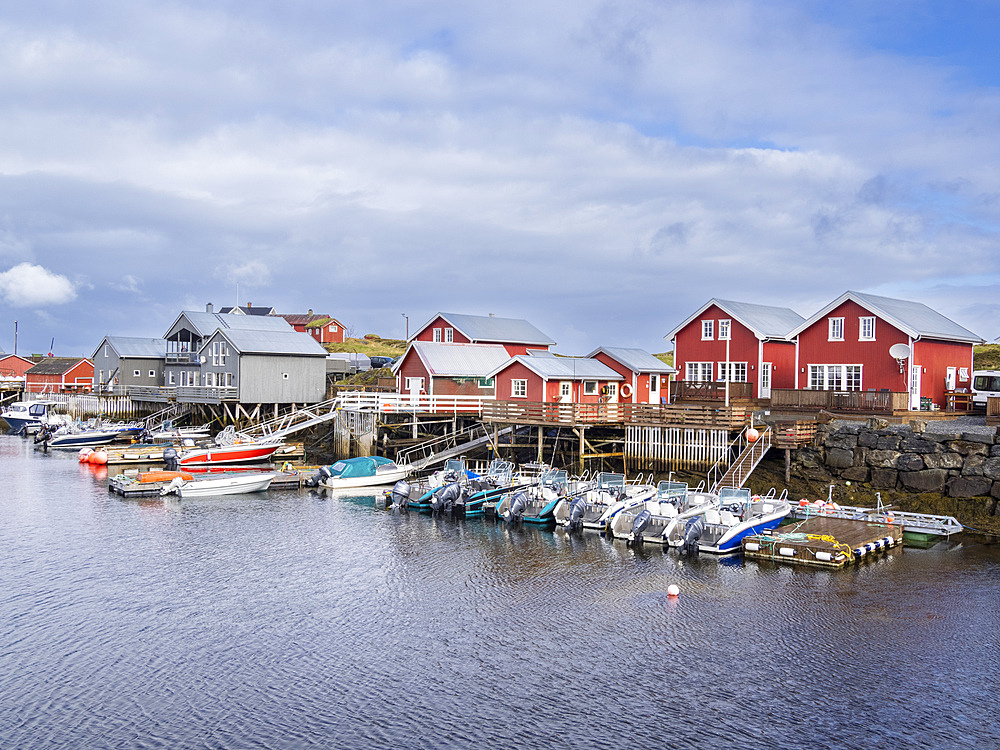 View of Nes harbor on Vega Island, one of about 6500 islands and skerries in the Vega Archipelago, Norway, Scandinavia, Europe