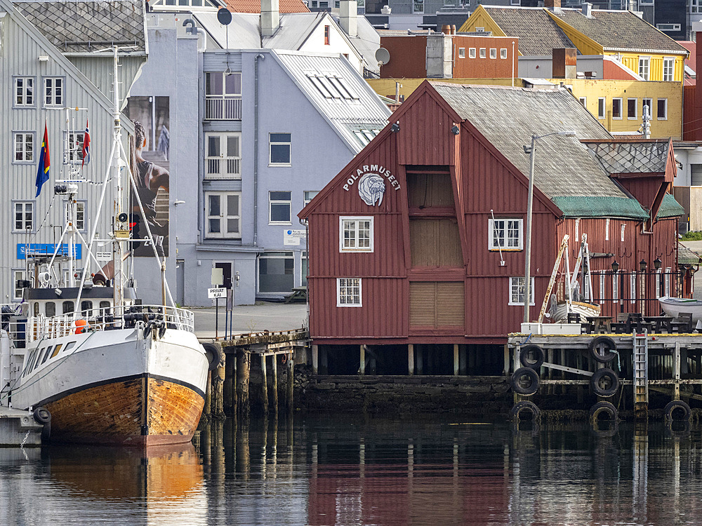 A view of the water front in the city of Tromso, located 217 miles north of the Arctic Circle, Tromso, Norway, Scandinavia, Europe