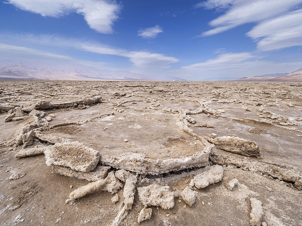 The Salt Flats of Badwater Basin, the lowest point in North America, Death Valley National Park, California, United States of America, North America