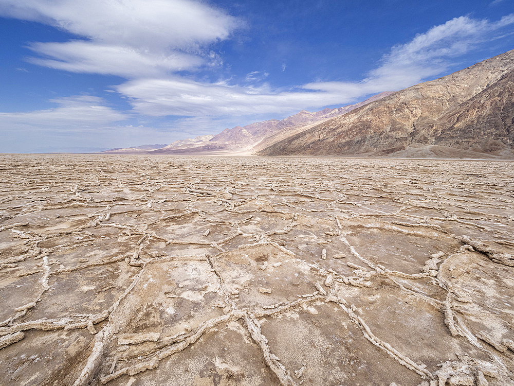 The Salt Flats of Badwater Basin, the lowest point in North America, Death Valley National Park, California, United States of America, North America