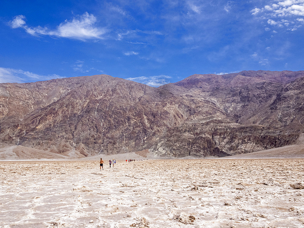 The Salt Flats of Badwater Basin, the lowest point in North America, Death Valley National Park, California, United States of America, North America