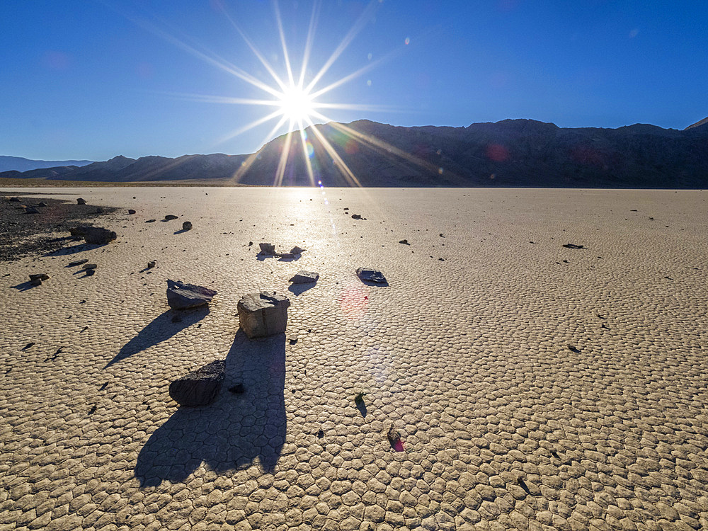 A moving rock at the Racetrack, a playa or dried up lakebed, in Death Valley National Park, California, United States of America, North America