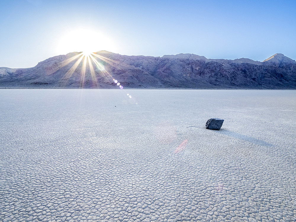 A moving rock at the Racetrack, a playa or dried up lakebed, in Death Valley National Park, California, United States of America, North America