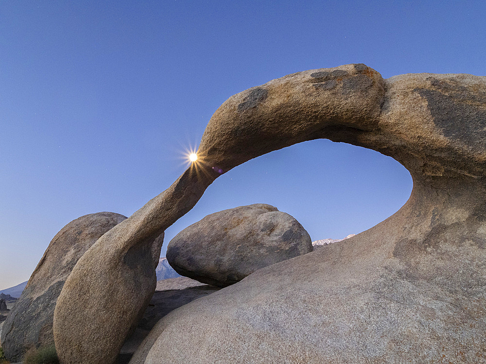 A naturally formed arch at night in the Alabama Hills National Scenic Area, Eastern Sierra Nevadas, California.